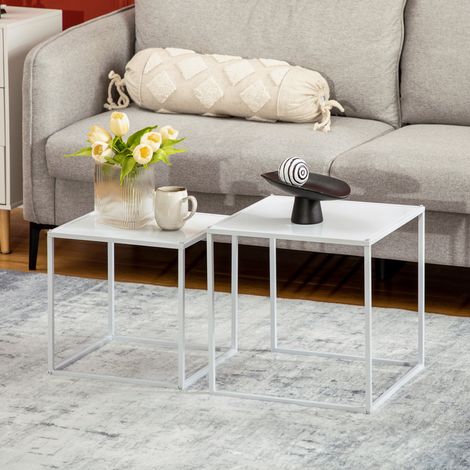 MEUBLIV 2er-Set Couchtische 40x40 cm weiß – Stahl, modernes Design (1/5)