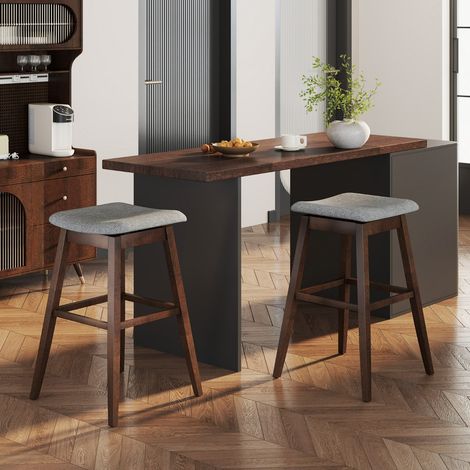 Ensemble de 2 Tabourets de Bar Pivotants Chaises de Bar avec Assise Rembourrée Profilée Repose-pieds et Pieds en Bois d'Hévéa Marron (1/5)