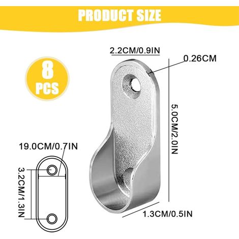 8 Supports de tringle 19mm Alliage zinc nickelé Fixation murale Dressing Armoire Rangement