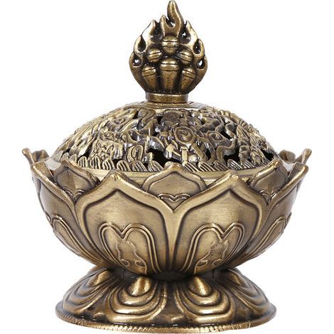 Encensoir rétro en bronze pour brûleurs de cônes et bâtonnets, décoration maison fumée descendante, support porte-encens vintage (1/5)