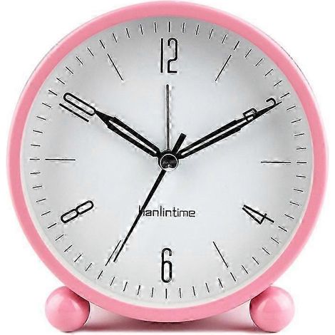 Réveil silencieux, sans tic-tac, simple réveil lumineux rond en métal, rose. (1/5)