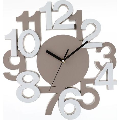 Horloge Murale 35 cm Design Moderne Caffelatte Blanc et Lin Mécanisme Silencieux Allemand Pile AA Incluse (1/4)