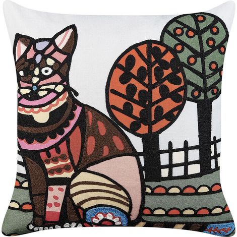 Coussin en Coton de Décoration Multicolore à Motif de Chat 50x50 cm Mehsana (1/5)