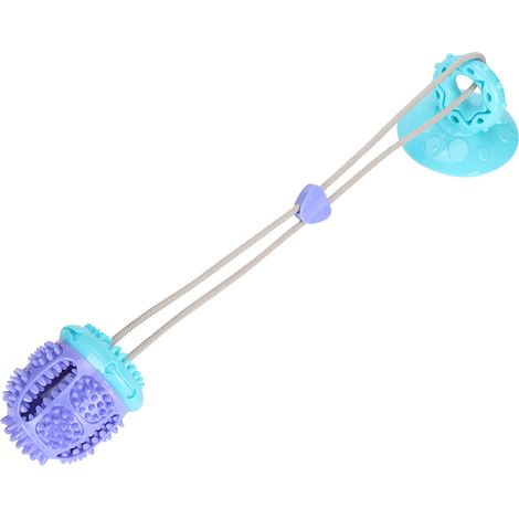 Jouet à mâcher pour chien, distributeur de nourriture et brosse à dents, avec ventouse, vert et violet. (1/5)