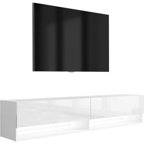 Meuble TV : Blanc Mat / Blanc Brillant, LED blanc, 170 × 32 × 34 cm (1/5)