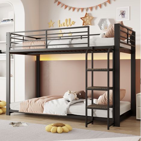 Lit superposé enfant 90x200 cm en métal noir, facile à monter pour chambre, FloraGrace (1/5)