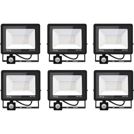 6PACK - Projecteur LED 50W Avec Détecteur de Mouvement, 5000LM, Blanc Chaud (3000K), Extérieur IP66 Pour Sécurité, Garage, Couloir (1/5)