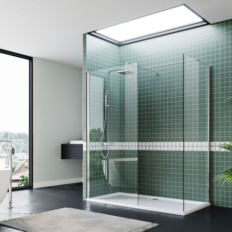 ELEGANT Walk in Shower Door 8mm Tempered Glass Shower Cabin with Side Panel Screen 760mm & 760mm + Shower Tray 1400x800mm + Free Waste Trap Cover (1/5)