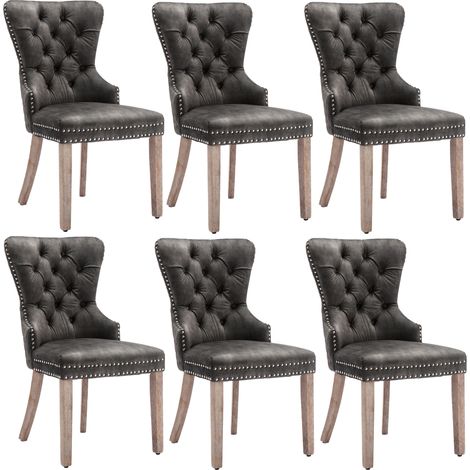 Set de 6 sillas de comedor de terciopelo gris con patas de madera y tachuelas decorativas MODENUIT (1/5)