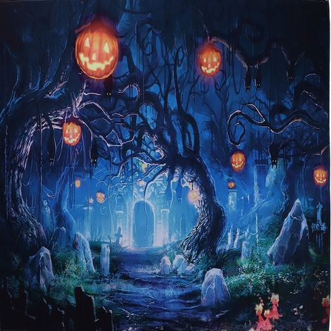 Décoration d'Halloween Cimetière Effrayant - Toile de Fond 230x180 cm pour Studio, Fête Photo et Anniversaire (1/5)