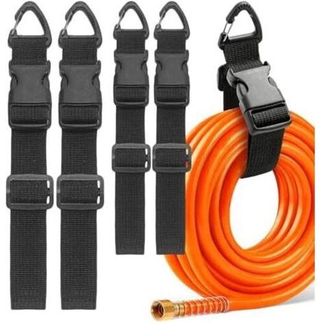 ALLIANDIS4 Attache Cable Largeur 3.8 cm Serre Réglable (45/65 cm) Sangles Polyvalents avec Mousqueton et Boucle pour Rangement Garage les Tuyaux D'arrosage Rallonges Électriques Câbles etc Noir - (1/5)