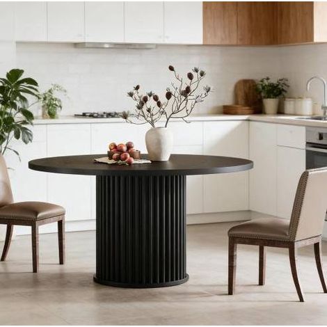 Table à manger ronde en bois noir 120x75 cm, plateau MDF et base métal, jusqu’à 6 personnes (1/5)