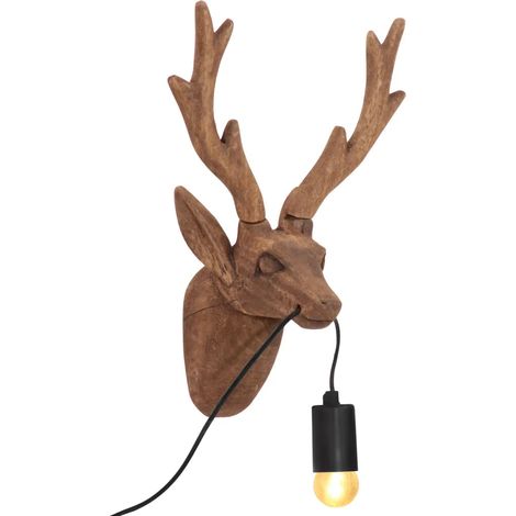 Lampe murale animale style industriel 28 x 20 x 40 cm aspect unique bois de manguier marron (1/5)