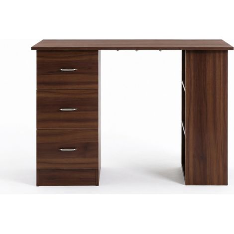 Scrivania per computer con 3 cassetti e 3 ripiani MDF finitura noce 120 x 49 x 72 cm MODENUIT (1/5)