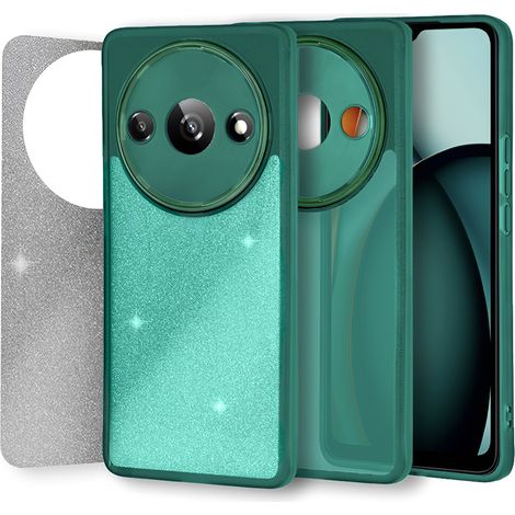 Custodia per Xiaomi Redmi A3, polvere glitterata, verde (1/4)