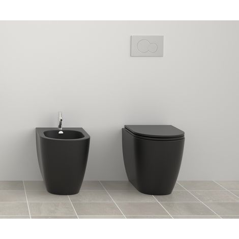 Sanitari like a terra senza brida neri opachi con sedile (1/4)