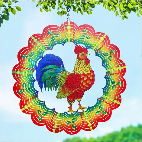 Decorazione da giardino - Campanello a vento 3D - Girandola a vento a forma di gallina - Regali a tema galline per donne/uomini, 30 cm