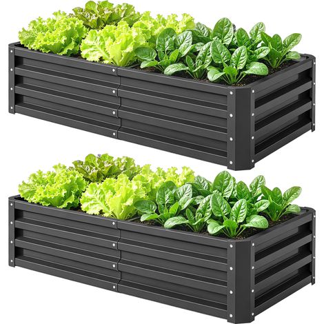 Set mit 2 rechteckigen Pflanzkästen aus Wellblech, 120 x 60 x 30,5 cm, grau (1/5)