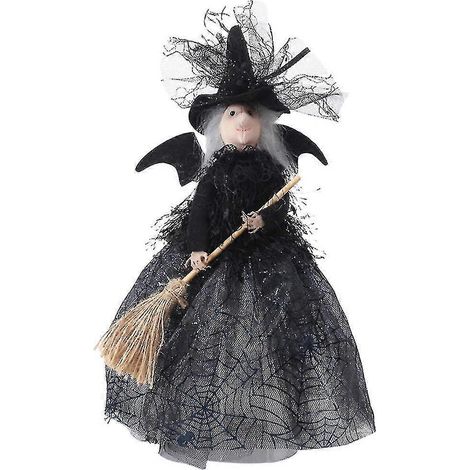 Poupée de sorcière d'Halloween, balai d'horreur, ambiance magique, décoration hao (1/5)