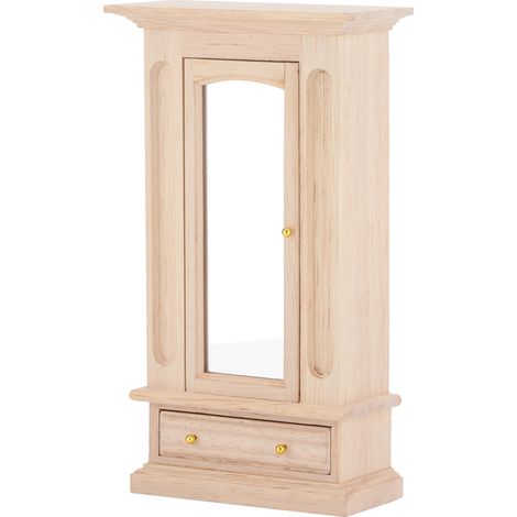 Armoire en bois avec miroir pour maison de poupée à l'échelle 1:12 - Mobilier de chambre à coucher - Décoration (1/5)