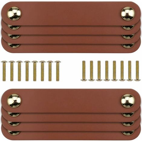 Poignée De Tiroir - Cuir Naturel - Fixation Vis 22 Mm - Compatible Épaisseur Plaque Jusqu’à 18 Mm - Pour Armoire Cuisine Meuble Moderne Traditionnel - Lot De 2