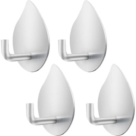 4 Pack Self Adhesive Hooks, Heavy Duty Stainless Steel Adhesive Hangers, Water Resistant Adhesive On Adhesive Hooks for Hanging Bathroom Kitchen Office Cupboards (1/4)