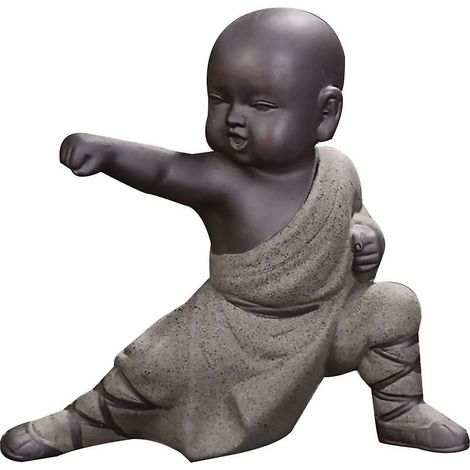 Service à thé artisanal en sable violet représentant un petit moine, idéal pour la cérémonie du thé Kung Fu et la dégustation du thé. (1/5)