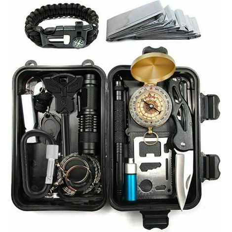 Kit De Survie - 25 Pièces - Pour Camping Randonnée Urgence Extérieur - Sac Compact Portable - Comprend Trousse De Secours Paille Filtrante Pierre À Feu Couverture Et Outils Multifonction