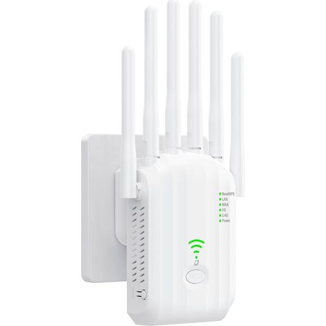 Répéteur WiFi double bande (2,4 GHz + 5 GHz) avec 6 antennes – Renforcez votre signal et votre portée sans fil, pour la maison et le bureau (1/5)