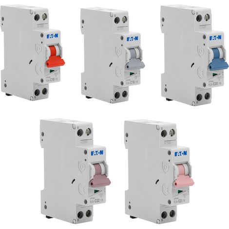 Lot de 22 disjoncteurs modulaires Ph+N – 1×2A, 4×10A, 8×16A, 8×20A, 1×32A – Courbe C – 4,5 kA - EATON