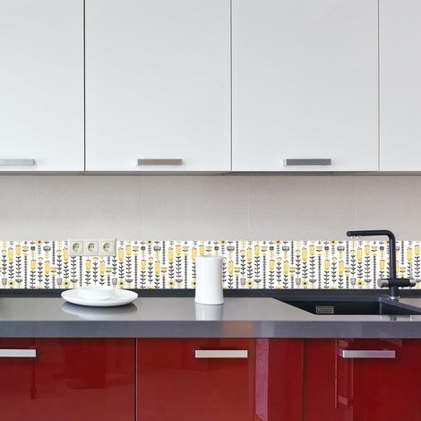 Crédence cuisine en aluminium - Pose autocollante SEVENTY 100 x 20 Jaune, blanc et noir (1/4)