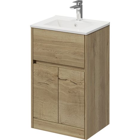 Montego Autumn Oak 500mm 1 Drawer 2 Door Vanity Unit with Angel Basin