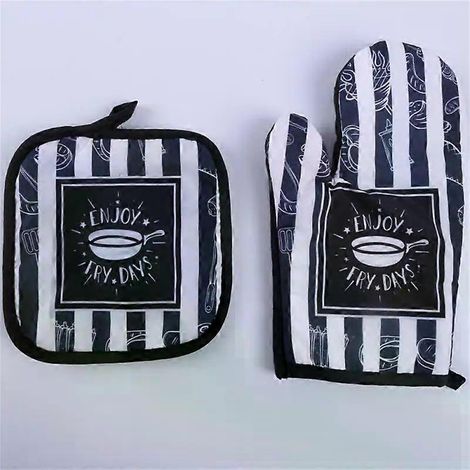 HONORNIC - Ensemble de 2 maniques et gants de cuisine résistants à la chaleur pour la cuisson et la pâtisserie. (1/5)
