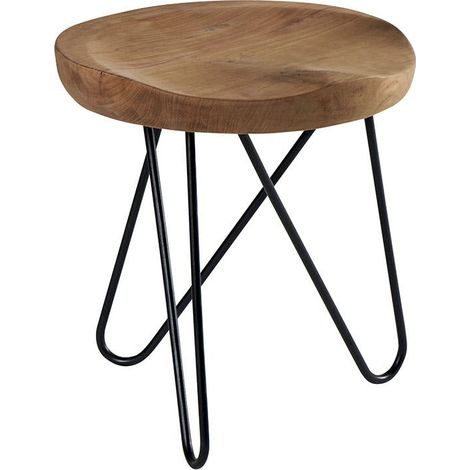 Tabouret en teck massif avec 3 pieds en épingle métal noir D40xH43cm TOWN (1/2)