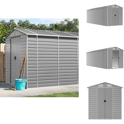 Abri de jardin gris clair 191x555x198 cm acier galvanisé - Abri De Jardin - Abri Métallique - Rangement Extérieur - Cabane De Jardin - Outillage De Jardin (1/5)