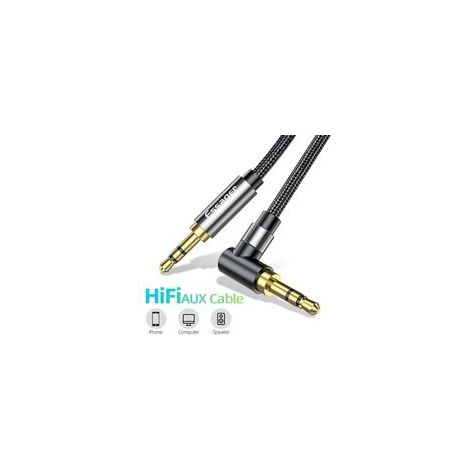 Cable Jack, Cable estéreo Jack versus Cable de Audio Jack, Audio 3,5mm Macho Macho 90 Grados Auxiliar en Nylon Tressé para Autoradios, Altas Parleurs Tablette MP3 1.5M NPTERBL