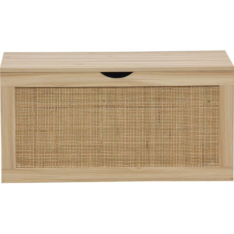 Pegane – Coffre de rangement en décor pin et rotin – Dimensions 80 x 40 x 40 cm – Ouverture supérieure – Pour espaces de rangement optimisés