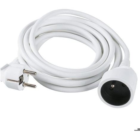 Câble électrique domestique Dhome H05 VV-F - 3G 1,5 mm² - 2P+T - 16 A - Longueur 10 m - Blanc - Enfichable (1/2)