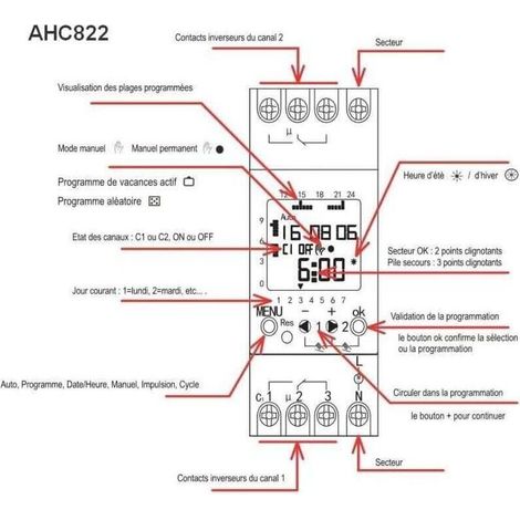 Minuterie double canal 220V – Programmateur piscine 7 jours 24h – Interrupteur numérique LCD – Précision ≤ ±2s/jour (1/5)