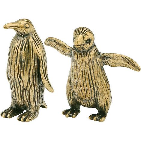 Lot de 2 petits pingouins décoratifs en métal, mini figurines de pingouins en laiton-2.60X2.30X1.30CM-Golden (1/3)