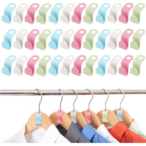 Lot de 36 crochets de connexion pour cintres, gain de place, avec pinces de fixation pour manteaux et t-shirts. (1/5)