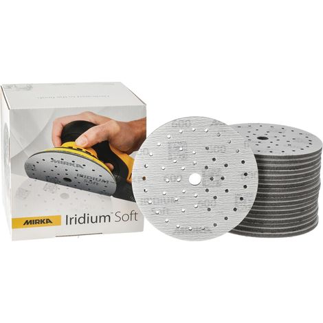 Mirka Iridium Soft Schleifscheiben Ø 150 mm / Korn P600 / Klett Multifit / 20 Stück / schaumbasiertes Schleifmittel für präzises Trockenschleifen, Klarlackschliff, Finish