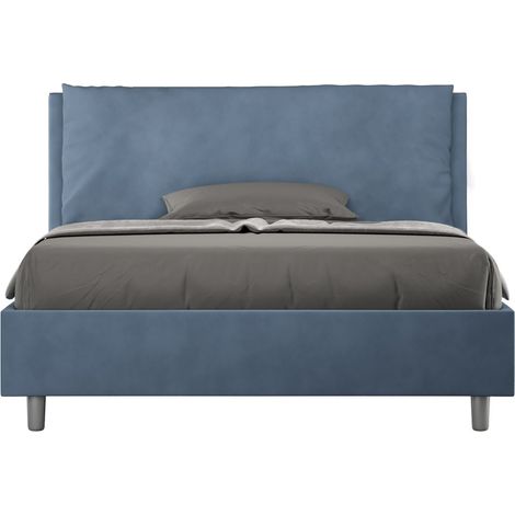 Letto alla Francese rivestito in Microfibra - ANTEA - Dimensione Rete: 140x190 - Colore: Blu - Tipologia Letto: Senza Rete