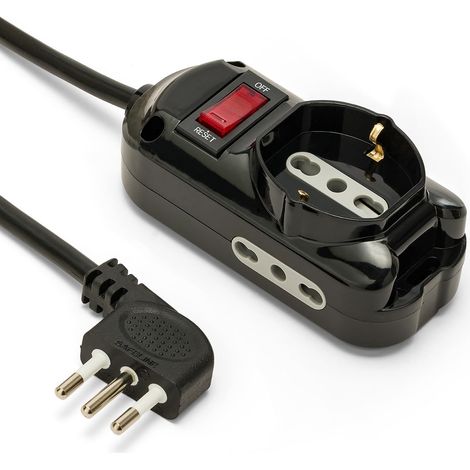 Velamp Multipresa – 1 Prese Polivalenti (Schuko + 10/16A) + 2 Prese Bivalenti (10/16A) - Interruttore Luminoso – Colore Nero (1/3)