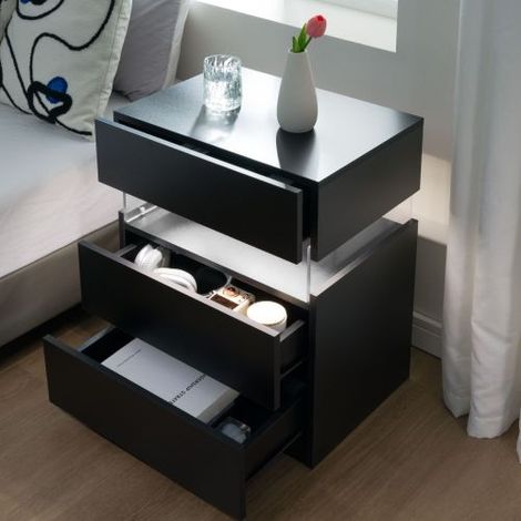 Tables de nuit à LED Commode 3 tiroirs pour chambre à coucher Table de chevet avec panneau acrylique Tables de chevet LED pour chambre à coucher Salon Meubles de chevet (Noir) (1/5)