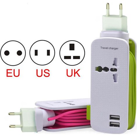 TrAdE Shop Traesio - Caricatore Prolunga Corrente Spina Universale Usb 2 Porte 240v Smartphone Tablet - (1/2)