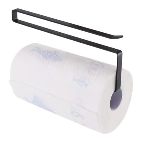 Kitchen Roll Holder No Drilling Paper Roll Holder Under Cabinet Paper Towel Holder Holders Kitchen Towel Holder Kitchen, Bathroom (Black) (1/4)