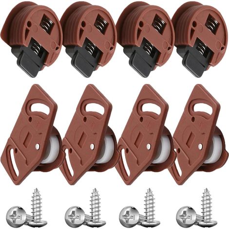 4 Pairs Sliding Door Casters, Complete Kit for 2 Cupboard Doors or Cabinets, Silent Wheels/With Guide, for Cabinet Showcases (1/5)