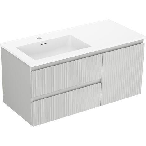 Mexen Rivel armario de baño de 100 cm con lavabo Otis izquierdo, 2S, 1D, acanalado, gris mate/blanco mate (1/5)