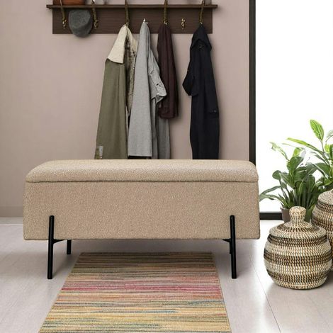 Banc coffre beige en tissu bouclette BRUGES (1/4)